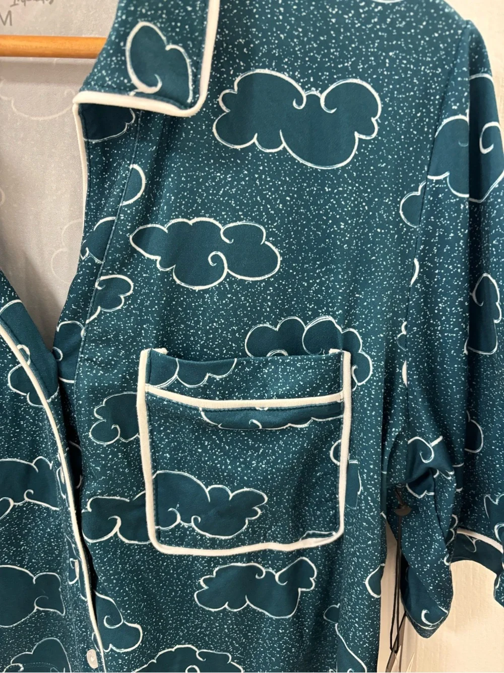 NEW Wildfox Blue Coral Up in the Air Cloud-Print Short Sleeve Pajama Top Cropped